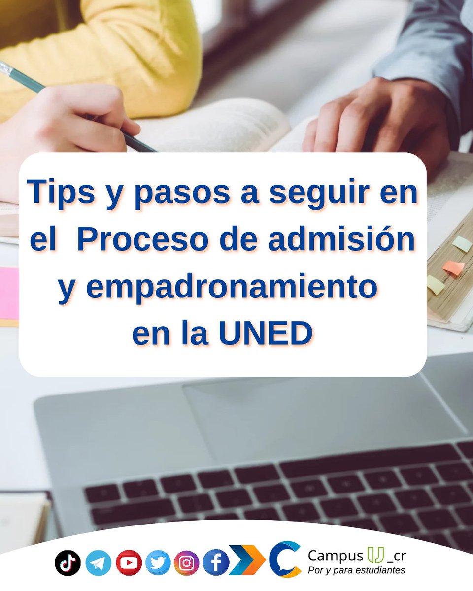 CampusU_cr's tweet photo. 🚨📚Las personas  que desean estudiar por primera vez  en la UNED  o van a solicitar beca SOCIOECONÓMICA  deben realizar el proceso de admisión y empadronmiento @UNEDCostaRica
Da clic en 👇
https://t.co/BqiYlFbE5L https://t.co/Yddf36yNfh