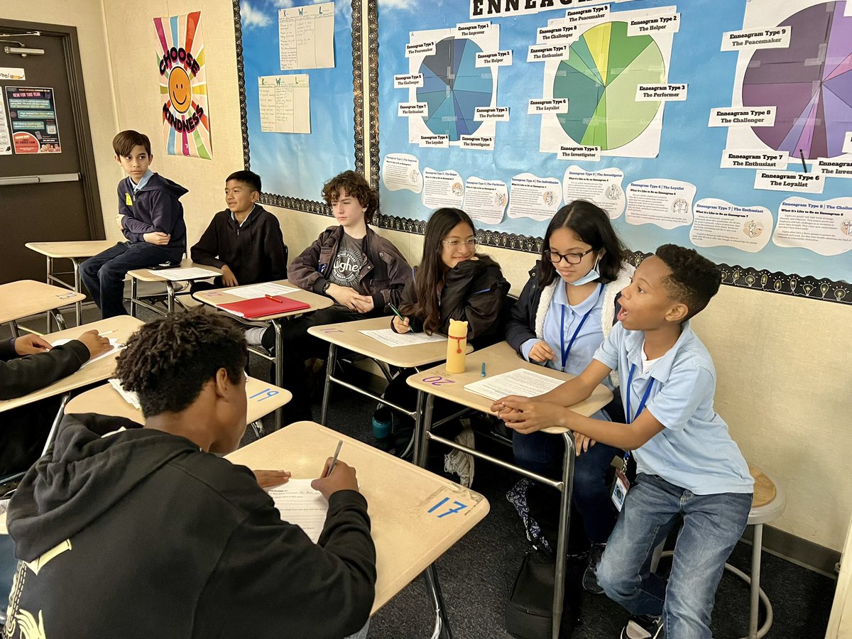 Students presenting a jig-saw activity on the text they read. Listeners engaged in dialogue through collaborative dialogue stems. #hughesproud #proudtobelbusd