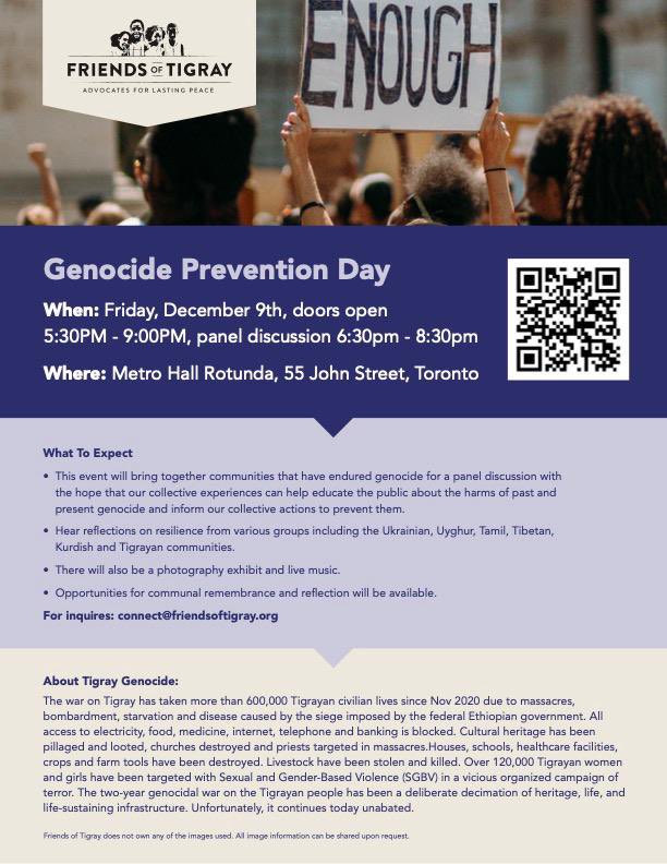 ca_tigray's tweet photo. Happening Tomorrow‼️

If you are in #Toronto please join us for this amazing #GenocidePreventionDay event.

#CallItAGenocide #TigrayGenocide https://t.co/P9fEPuFsv2