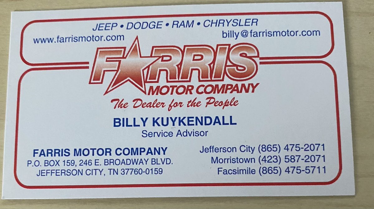 Service that actually is #service!

This is what Farris Motor Company provided!

Thanks to Billy, from the first phone call to the completion of the service appointment - #valuable #experience.
