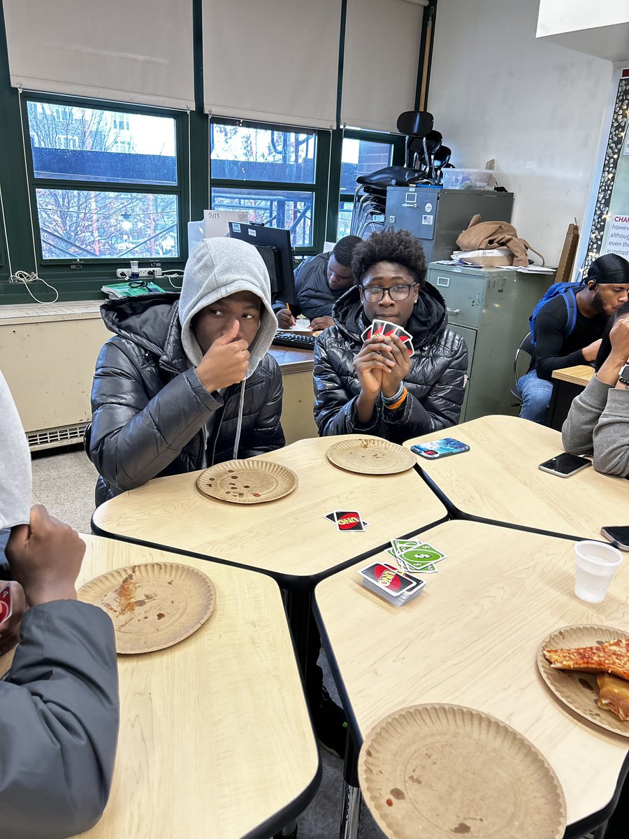 DrAGuarino's tweet photo. Celebrated the end of the marking period with pizza, board games, and a little bit of arm wrestling! I definitely overestimated my arm wrestling abilities 😂 #NewDorpHighSchool #DeltaAcademy https://t.co/b2yJziOEXz