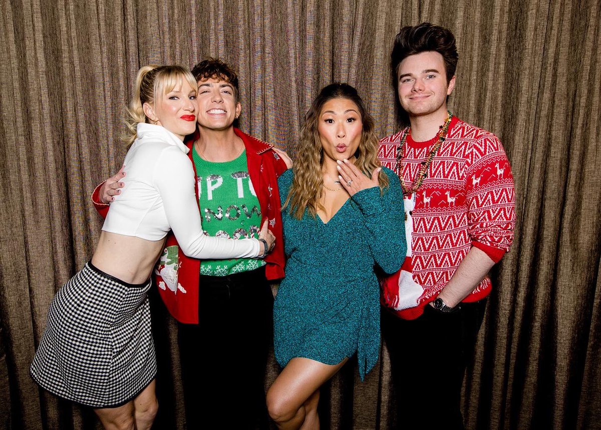 chriscolfer's tweet photo. Had a blast with the #Glee gang at this year’s #Snixxmas fundraiser. It��s streaming on https://t.co/FDXX4sm4pD and the proceeds go to @AHouse_LA in honor of our amazing friend #NayaRivera. 🎅🏼🎄❤️ https://t.co/WfEryjpaxJ