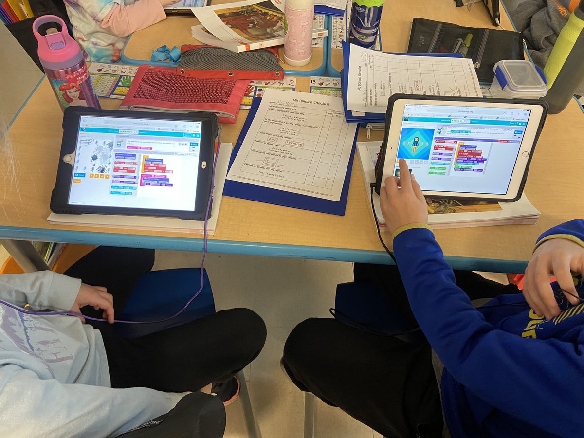 Gina_Larucci's tweet photo. Such a fun week filled with hour of code activities! 1st and 3rd grade buddy classes are also creating wevideos about informational texts they read together. Love seeing this collaboration!🤩 @RooseveltD64 @Miss_Bennett7 #engageD64 https://t.co/ld1UWX1inO