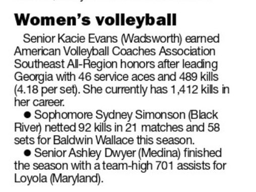 Congrats #BRVBAlumni Sydney Simonson (credit: Medina Gazette 12.8.22) 🏐 #WeAreBR <a href="/sydney_simonson/">Sydney</a>