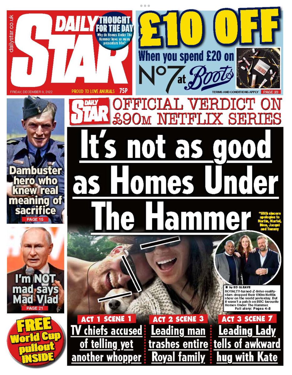 Here is Fridays front page from the: #DailyStar #TomorrowsPapersToday #HarryandMeghan Its not as good as Homes Under The Hammer