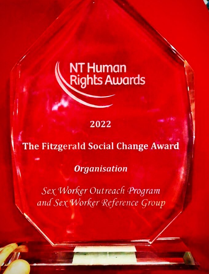 respectqld's tweet image. Massive congratulations to our colleagues and friends at SWOP NT &amp;amp; SWRG for receiving the much deserved Fitzgerald Social Change #HumanRights Award for their work achieving decriminalisation and anti-discrimination protections for s*x w*rkers in the Northern Territory!!!