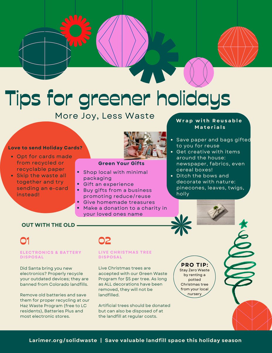 LarimerCounty's tweet photo. Larimer County Solid Waste

Americans tend to throw away 25% more waste from Thanksgiving to New Years than any other time of year, says the EPA. Follow these simple tips for a less wasteful holiday season. #MoreJoyLessWaste https://t.co/9B5fCwIIYd