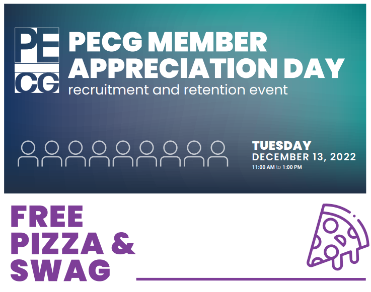 PECG's tweet photo. Please join your #PECG Leaders on Tuesday, December 13 from 11:00 a.m. to 1:00 p.m. at 715 P Street, Sacramento, CA 95814 in the Downstairs Lobby.

Free pizza and drinks will be provided for all Unit 9 employees in attendance.  

#PECGdeliversTogether #CaStateEngineers https://t.co/4GJqSwTg9Z