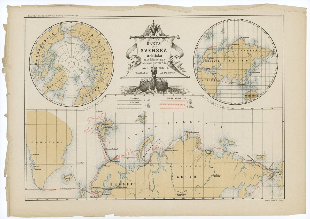 Äldre kartor och sjökort kan ofta vara oerhört rikt och vackert utsmyckade. Här är en både intressant och vacker karta ”Karta öfver Svenska arktiska expeditionernas forskningsområde åren 1837-80. Norra halvklotet” - från <a href="/Sjohistoriska/">Sjöhistoriska</a>’s stora kartsamling  

#Sjöhistoriska