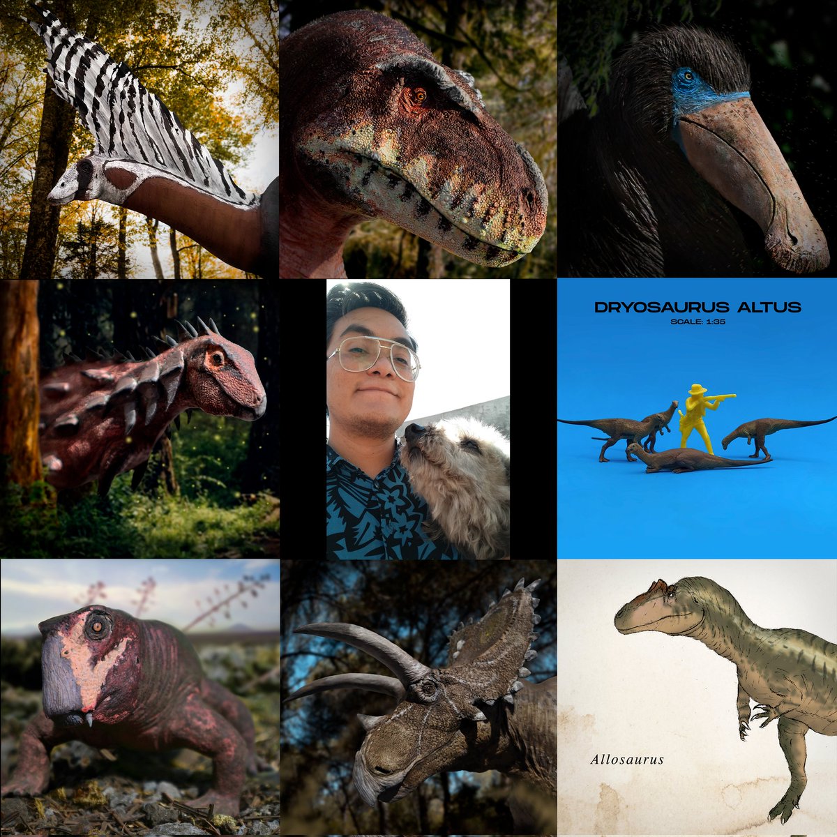 Me and Laika for the #artvsartist  💅🏻
#artvsartist2022 #Tyrannosaurusrex #Bajadasaurus #Deinocheirus #Jakapil #Allosaurus #Triceratops #Coahuilaceratops #paleoart #paleoarte #palaeoart  #dinosaursculpture #dinosaurmodel #paleosculpture #prehistoricplanet #walkingwithdinosaurs