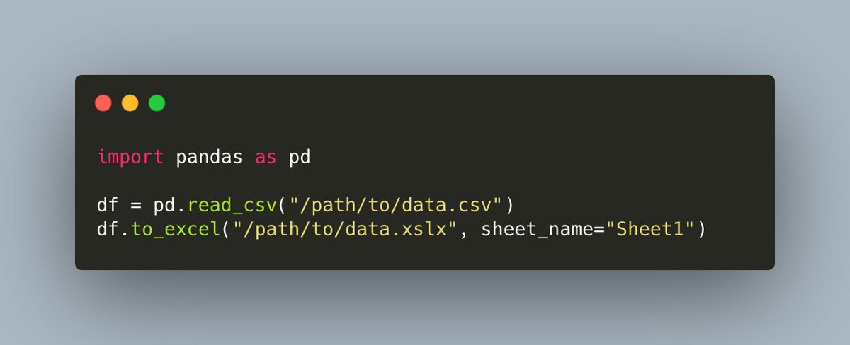 driscollis's tweet image. How to convert a CSV file to Excel in 3 lines of code using #Python and #Pandas
🐍🐼🔥
