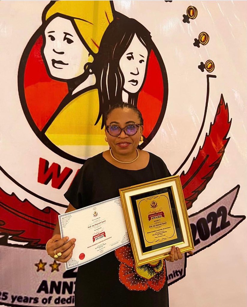 JSiesi's tweet photo. Congratulations to the Country Director of WILPF Nigeria for the meritorious award on “Women Exemplary  Leadership and Governance”.
This was presented to Prof Joy Onyesoh on Thursday, the 8th of December 2022 by the Women Aid Collective (WACOL). https://t.co/WyESD8WbdB