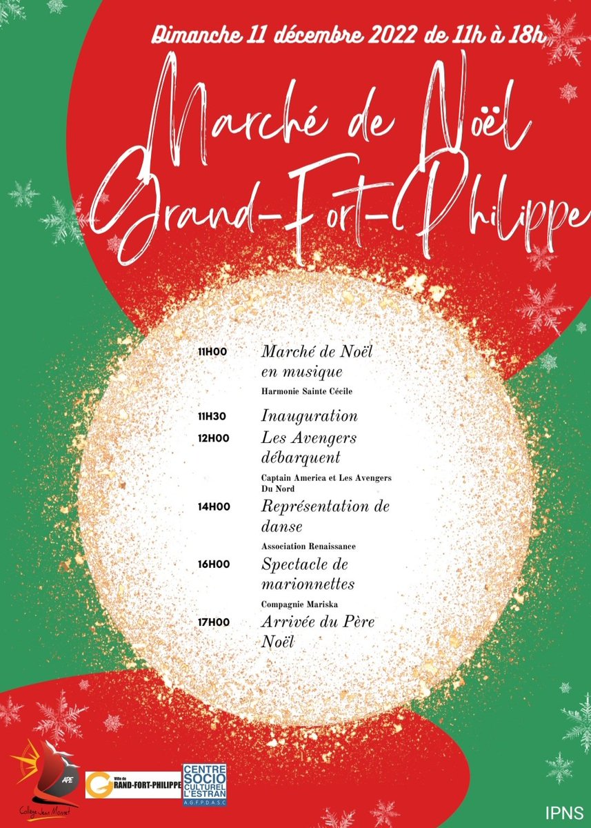 MARJORIEBRASSE's tweet photo. ⏳️J-3 
👉 Programme des animations du Marché de Noël de Grand-Fort-Philippe 🎅🎄🎁
Par l'Association des Parents d'Elèves du Collège Jean Monnet @jeanmonnet 
Bénéfices au profit des collégiens
Dimanche 11 décembre de 11h à 18h
📍Salle des fêtes Joseph Brunet
#grandfortphilippe https://t.co/t5rxV46eMC