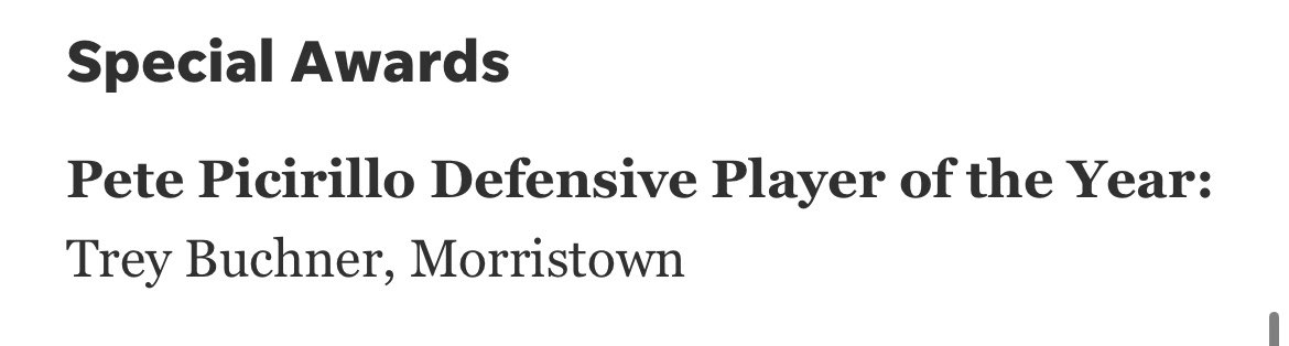 TreyBuchner's tweet photo. Honored to be selected Defensive Player of the year by the Morris County Caches Association 
https://t.co/myH54Saw4C https://t.co/mUumUUiZwh