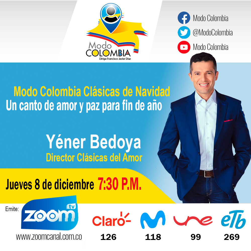 CCarminaGallo's tweet photo. A las 7:30 p.m., en #ModoColombia por @CanalZOOMTV, nuestro director @YenerBedoya, hace un balance de la exitosa temporada 2022 y anuncia el gran concierto de #Navidad, #ClásicosNavideños, que se realizará el próximo 11 de diciembre, desde las 11:00 a.m., en el #TeatroCafam. https://t.co/uFj6iScdXp