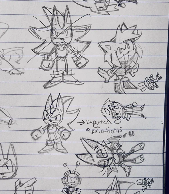 I only had a week and a half to animate this so I planned it out as much as I could by doodling down these A++ 💯 designs (SEGA hire me) at a cafe.

Also in the corner you can see the thumbnail of the video's thumbnail! 