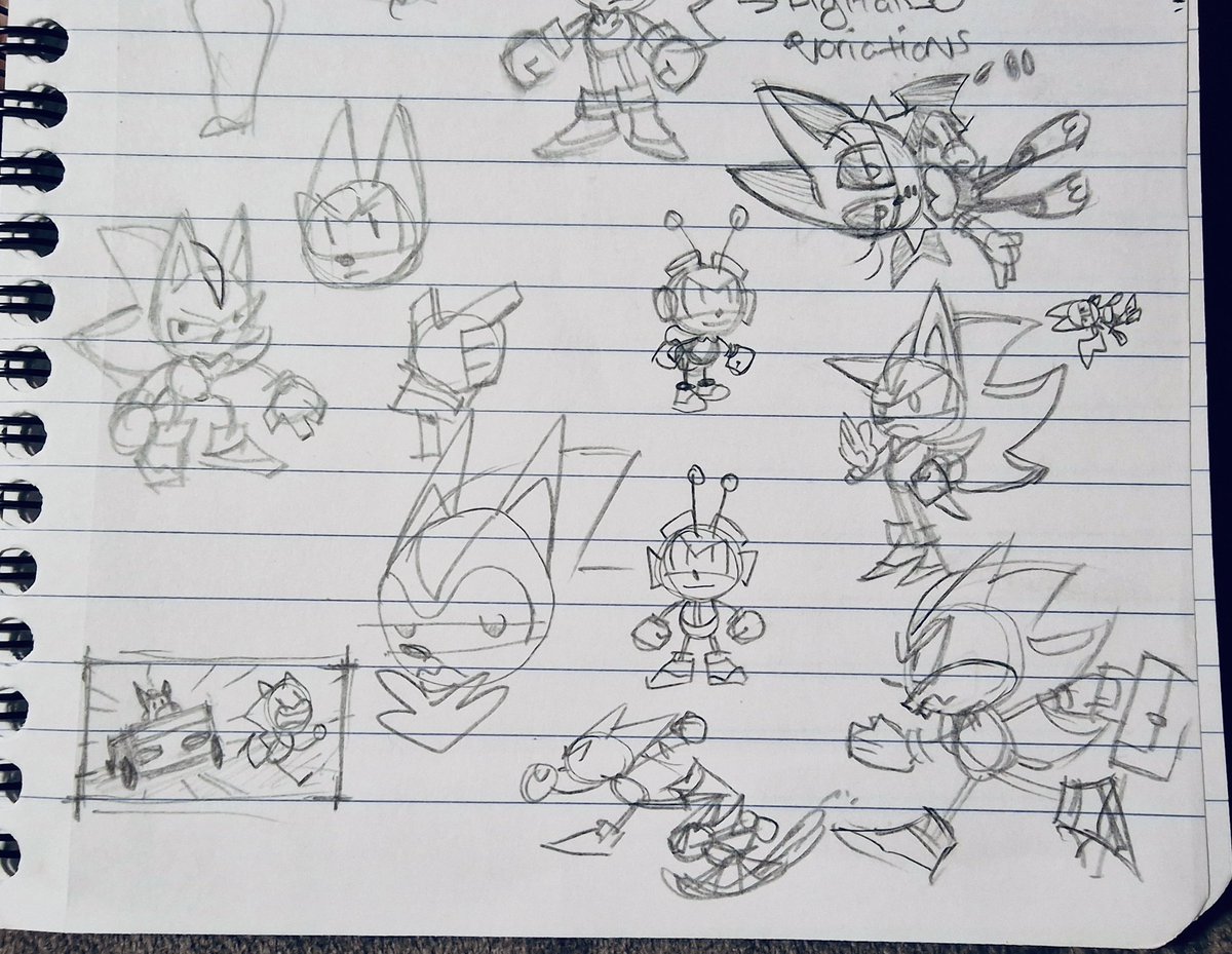 I only had a week and a half to animate this so I planned it out as much as I could by doodling down these A++ 💯 designs (SEGA hire me) at a cafe.
Also in the corner you can see the thumbnail of the video's thumbnail!