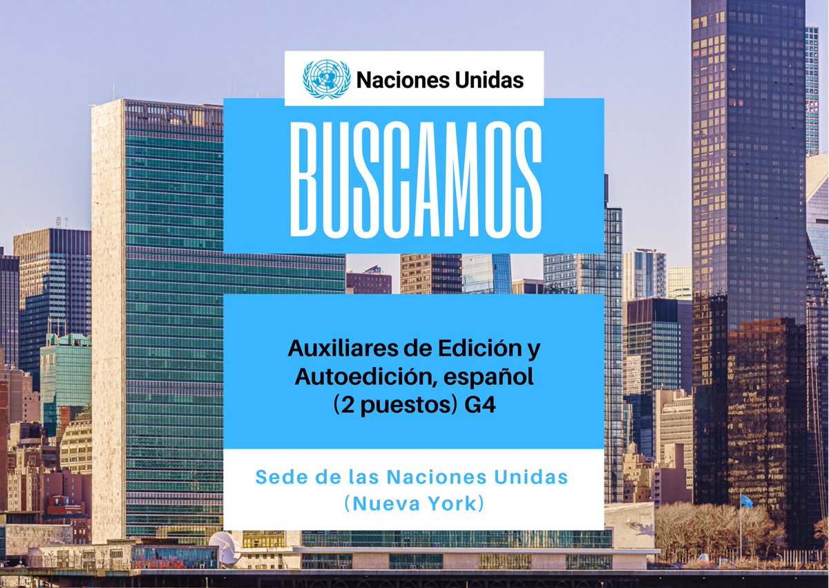 📢 El Servicio de #Traducción al #Español busca 2⃣ Auxiliares de #Edición y Autoedición (G4):
✅ Título de secundaria o equivalente
✅ Español (idioma principal) + inglés
✅ 3 años de experiencia
✅ Contratación local
Detalles ➡️ bit.ly/3ux7u2l
📆 Plazo: 13 de diciembre