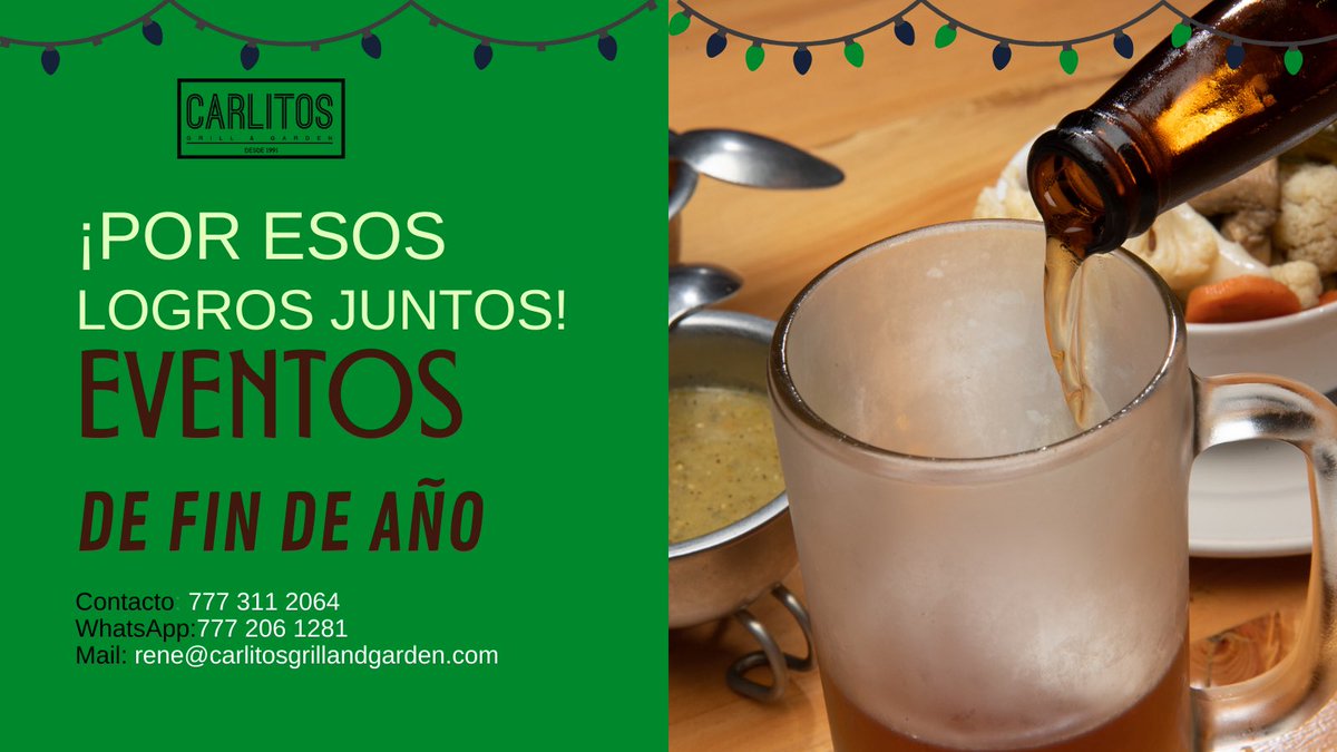 carlitoscuerna's tweet photo. Razones para brindar sobran 🤭
El lugar dónde celebrar ya sabes cuál es 😎
Cotiza tu #EventodeFindeAño en Carlitos Grill &amp; Garden 🤓

✅ Contacta a René, el te apoyará con toda la información que necesitas:
📞 777 311 2064
📲 777 206 1281
📧 rene@carlitosgrillandgarden.com https://t.co/XaaUAlzkLu