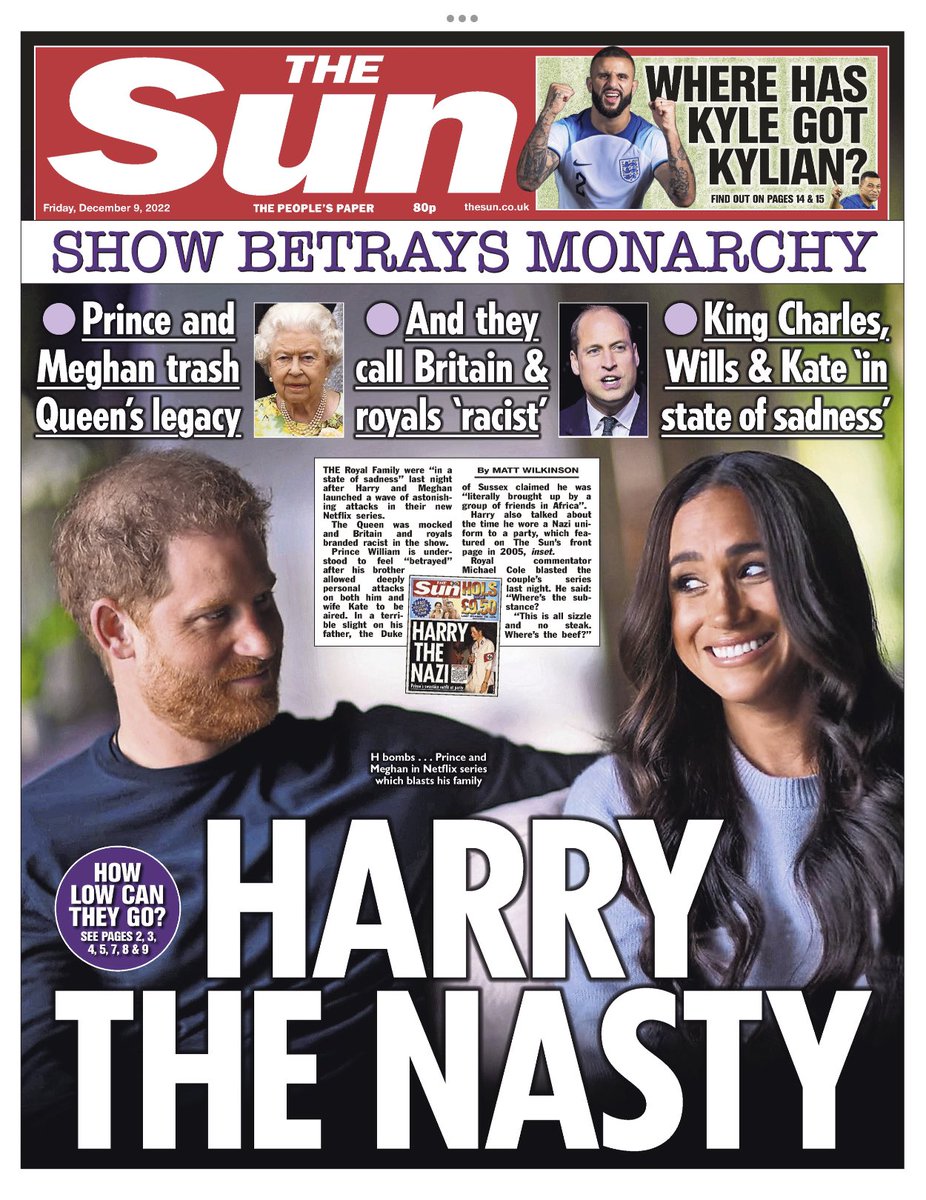 Here is Fridays front page from the: #TheSun #TomorrowsPapersToday Harry the nasty #HarryandMeghan