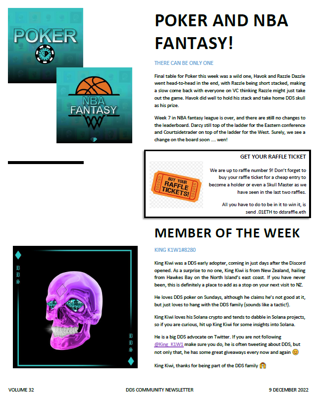 evo_belle's tweet photo. Hot off the press - the @DeadDiamondScty Newsletter is out! Massive thanks to @Biskitz0 for the help in putting this together... Check it out... Huge congratulations to @King_K1W1 this weeks member of the week, well done!🙌 #NFTCommunity #NFTProject #eth #Ethereum #Web3 #ddsarmy https://t.co/ovKgFHZYKo