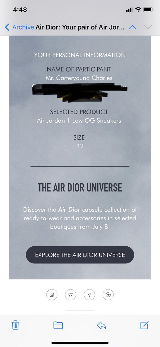 Chuckdelphiaa's tweet photo. @atmos_usa I entered the Dior Jordan 1 raffles for the Highs and Lows. I won the lows I had to wait a month for the NY store to schedule an appointment to pick up. That 2 hour drive from Philly was the longest ever because how excited I was.  Sz 8.5 #atmoscollectorsclub https://t.co/jmXNPUOlh3