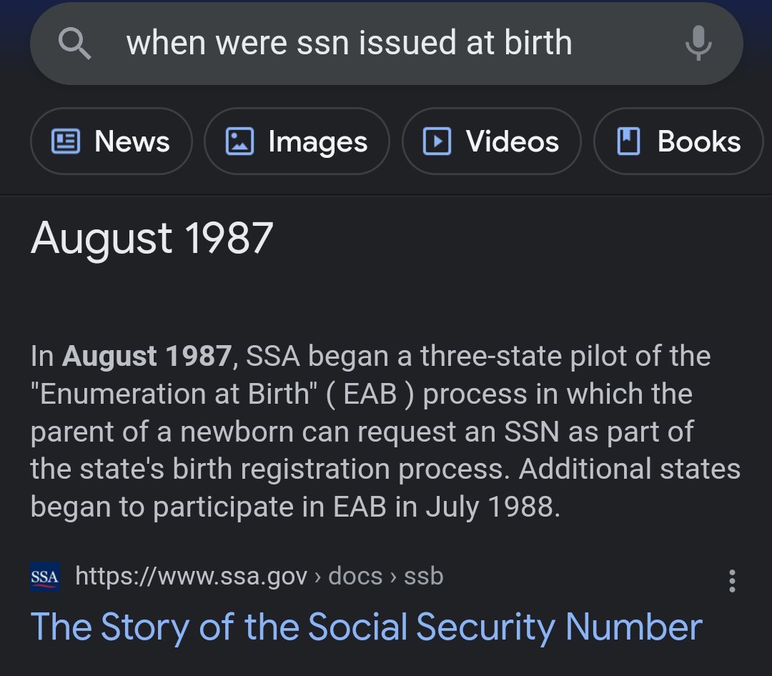 KodaLapointe's tweet photo. @MissAnnThropys @DinkSinger @PPDCommish Why would you post something so egregiously false and easily disproved? SSNs started being assigned to children at birth in 1987. Geez, learn basic history... https://t.co/YMqHyAKLLK