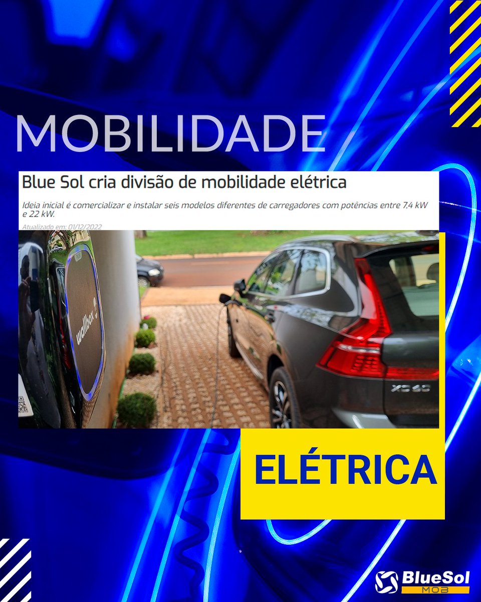 bluesol's tweet photo. A notícia é das boas! A Blue Sol MOB foi matéria na Revista FotoVolt, um grande canal de mídia referência do setor elétrico. Você já conhece a nossa nova linha em Carregadores Veíulares da Blue Sol MOB? Acompanhe pelo link: https://t.co/ygpGQYRbPK e saiba mais! 🚗 #bluesolmob https://t.co/jgsFYZ18zW
