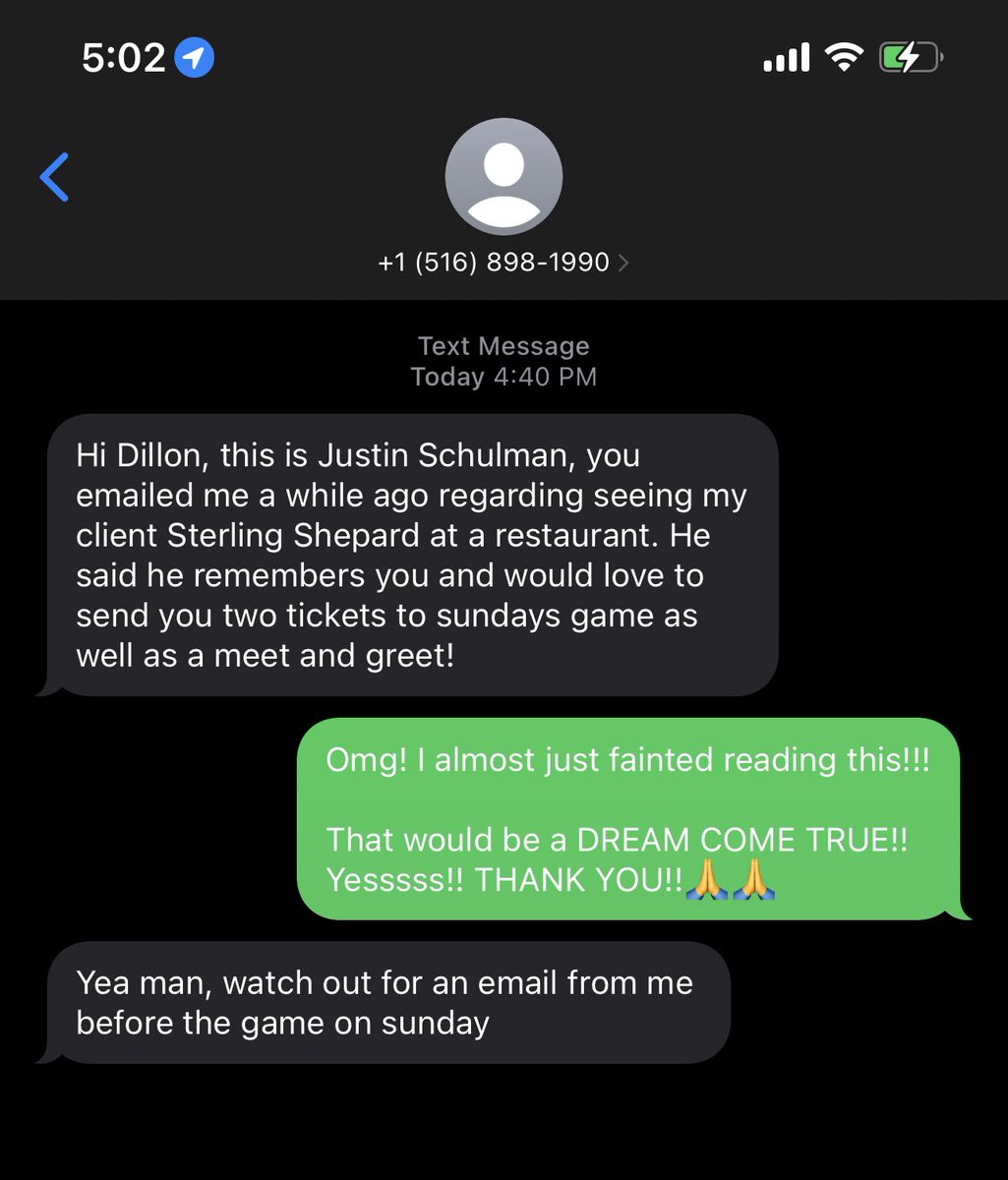 giantsfandillon's tweet photo. Hey @sterl_shep3 I got pranked tonight from some real sick person (see below)…ruined my entire day/weekend/month!

I don’t know if you actually remember me but I did meet you at Wolfgang’s over the summer and this would be a dream come true!!

🙏🙏🙏 https://t.co/8vj0cYwsny