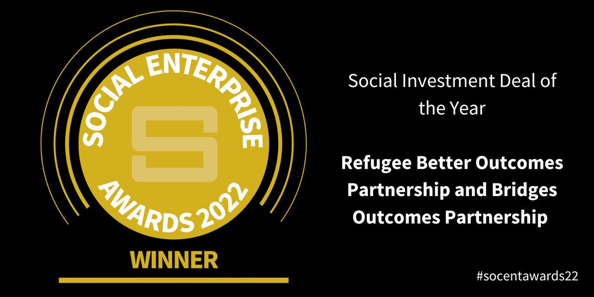 The winners of the Social Investment Deal of the year are Plymouth based Refugee Better Outcomes Partnership and <a href="/BridgesOutcomes/">Bridges Outcomes Partnerships</a>. 
The deal is a ‘social outcomes’ contract supporting refugees out of the asylum system and into their new communities.
#socentawards22