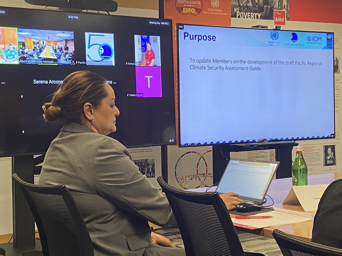 FijiMissionUN's tweet photo. PIF PRs #talanoa with @ForumSEC @UNDPPA & @UNDP colleagues this evening to provide feedback on the draft #Pacific #ClimateSecurity Risk Assessment Framework @& discuss how the #PCSAF can inform future work by #UN and other partners in the #BlueContinent. ๐๐บ๐ณ https://t.co/ubouP5G1m4