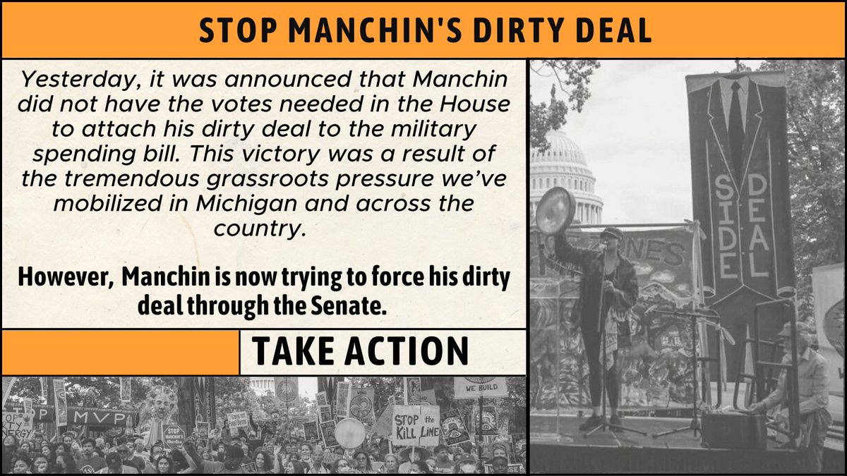 MEJCAction's tweet photo. Manchin’s Dirty Side Deal only keeps getting worse. Its latest version continues to prioritize the interests of the fossil fuel industry at the expense of Black, Brown, Tribal, and poor white communities. Take Action. Call your senators and tell them #NoDirtyDeal https://t.co/5cxAGs3ylu