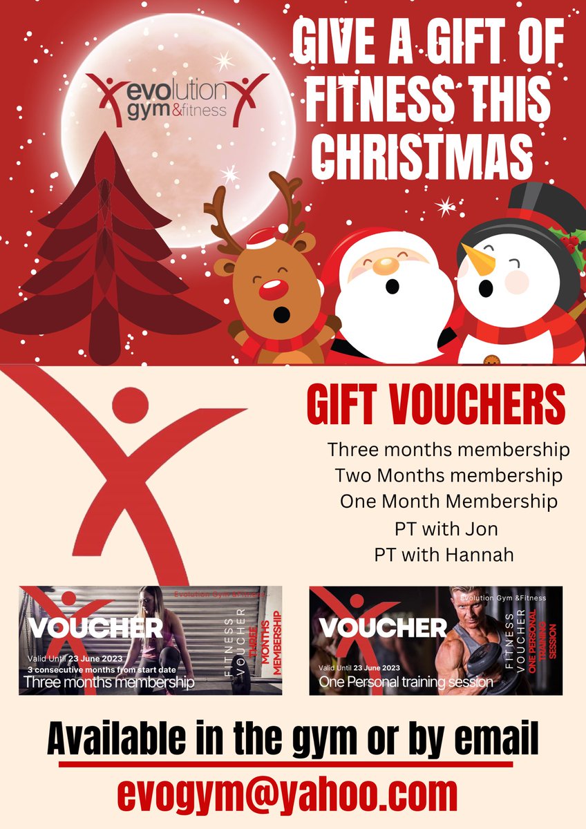 Give a present that lasts for ever,  a gift of health and well-being. 

Evolution Gym  Sheffield has a variety of gift vouchers to suit everyone with savings thrown in to boot.  

#giftvoucher #christmasgift #evolutiongymsheffield #sheffieldgym #independent #smallbusiness