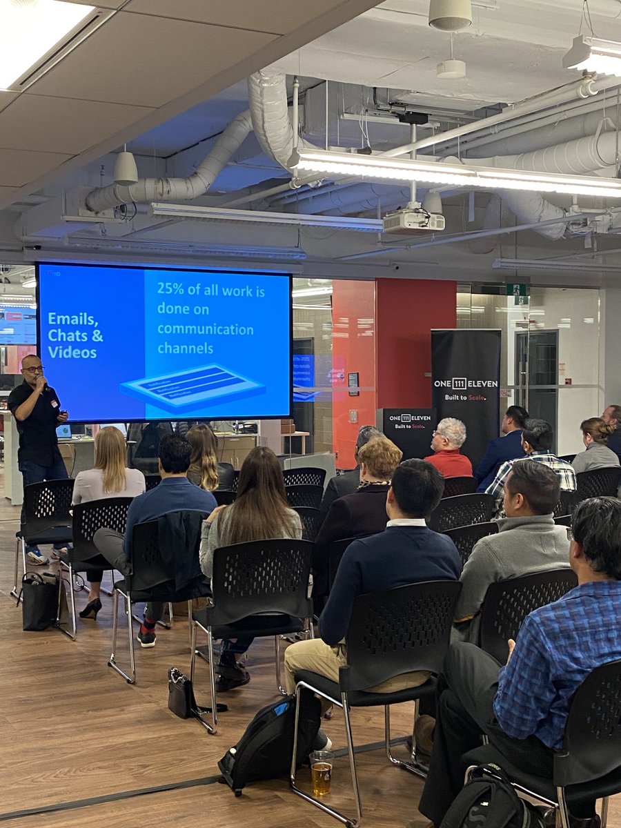 Attending 111 showcase event with my colleagues Feiran,Sid, Mandeep, Chris and Emile - listening to pitches from the exciting companies such as Triyo and LumiQ ⁦<a href="/OCInnovation/">Ontario Centre of Innovation (OCI)</a>⁩ ⁦<a href="/oneeleven_111/">OneEleven</a>⁩