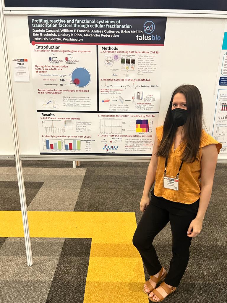 talusbio's tweet photo. Talus had a blast at #HUPO2022 in Cancun presenting two posters on our proteomics technologies. Thanks to our fabulous Sr. Research Associate, Andrea Gutierrez for presenting. #proteomics #talusteam #biotech https://t.co/HddJ4oztaw