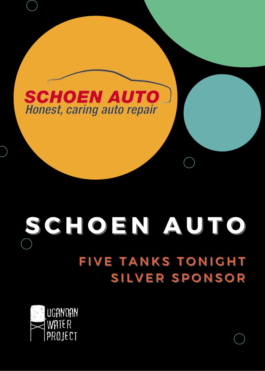 UgandanWater's tweet photo. We’re thrilled to have our long-time friends at @schoenauto join Five Tanks Tonight as a Silver level corporate sponsor! Follow their lead in giving water &amp; giving life to more than 1,400 students in Uganda by donating to or coming out to Five Tanks Tonight!  ... https://t.co/hMQTFyEU8s