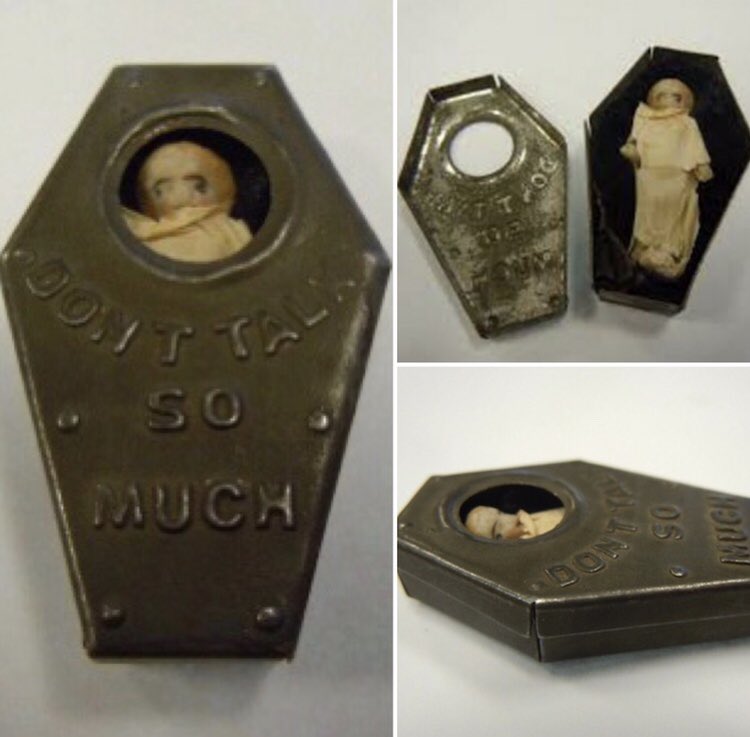 Meet a Frozen Charlotte corpse doll. So-called after a girl who froze to death being driven to a ball. Wildly popular with C19th children as they only cost a penny &amp; came in their own tiny coffins - with a message. They were also baked into cakes as a surprise. #FaustianFriday