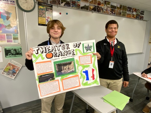 French 1 students were hard at work today assembling posters to display their research on famous French landmarks. #wearestx