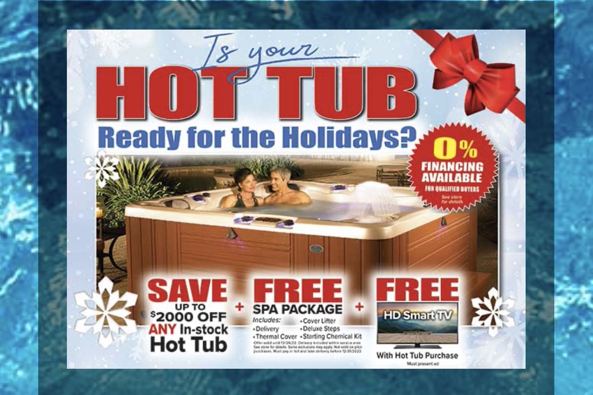 CJerseyPools's tweet photo. Don’t know what to get someone for Christmas this year? Why not get a hot tub, that way the whole family can enjoy it together! Stop by Central Jersey Pools #cjpools #centraljerseypools #hottubs #holidays #gifts #family https://t.co/DSjN9K1V5L