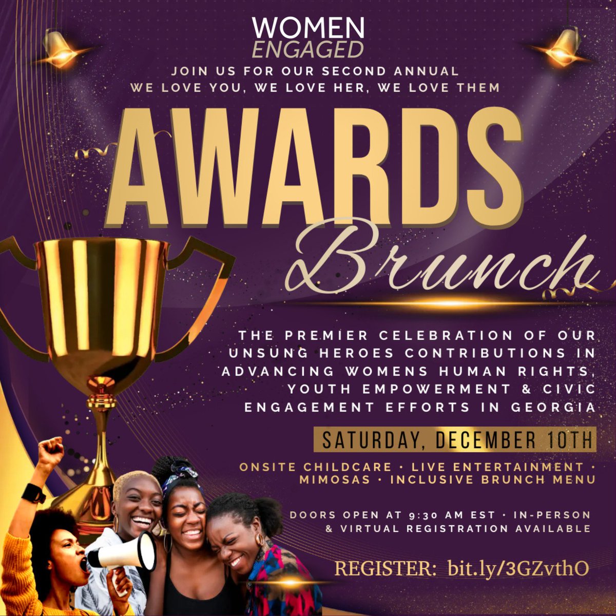 Celebrate 8 years of increasing voter registration and engagement of Black women and young adults on the issues that matter to them in Georgia with <a href="/WomenEngaged/">Women Engaged</a>! It’s our anniversary!

Tickets here: bit.ly/WEAWARDS
10% off until 12/7 code WEAWARDS