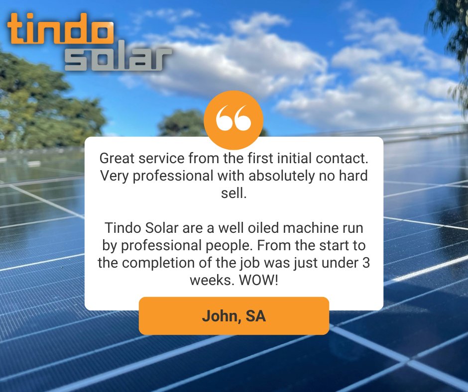 TindoSolar's tweet photo. Thanks John! So good to hear your feedback and we're proud to have given you such a professional experience. ๐โ๐
#tindo #tindosolar #sun #australianmadesolarpanels #solarpv #solarpanels #australianmanufacturing #acepv https://t.co/GK4I3cL8xO