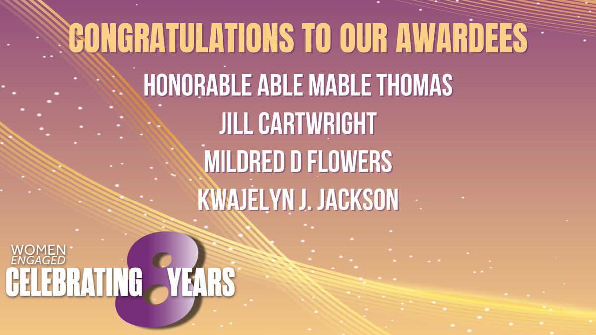 My team <a href="/WomenEngaged/">Women Engaged</a> are excited to celebrate these Black women leaders working for justice and equity in the state of Georgia!  Join us this Saturday! 
#votingrights #humanrights #blackwomenlead #wevotewerise #reproductivejustice
Tickets here: bit.ly/WEAWARDS
