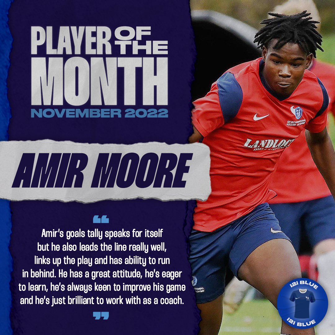 🌟 𝗣𝗟𝗔𝗬𝗘𝗥 𝗢𝗙 𝗧𝗛𝗘 𝗠𝗢𝗡𝗧𝗛 🌟 

Very high praise from coach <a href="/PaulBryson7/">Paul Bryson</a> as Amir Moore claims the 🔵 team award for November 🤝

Three consecutive hat-tricks is outrageous by the way 😮‍💨

Just the start <a href="/AmirIsLit/">Amir Moore</a> 👊

#OneBigFamily