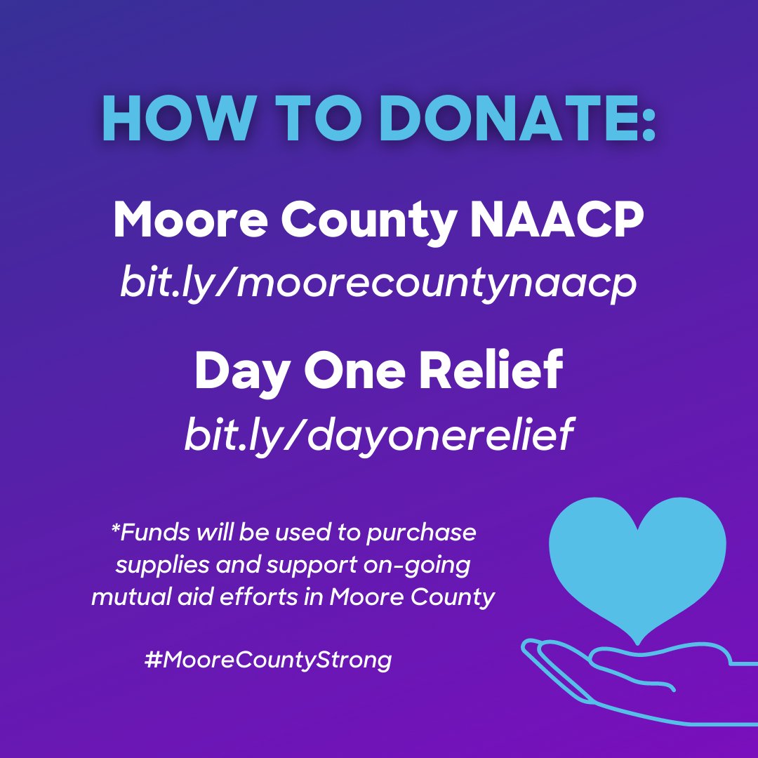 Mutual aid efforts are still needed in Moore County after this weekend's terror attacks on the electrical grid. Our partners at Blueprint NC are working with folks from the @moorecountynaacp and @dayonerelief to distribute supplies to those impacted. 

#MooreCountyStrong #ncpol
