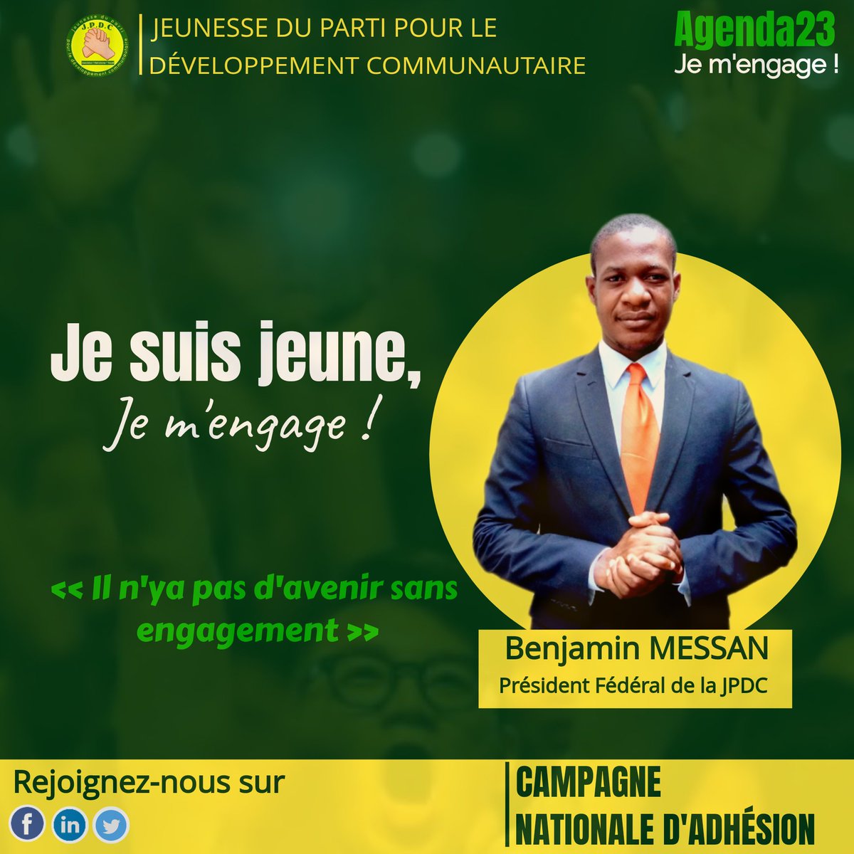 benjamin_messan's tweet photo. Dans le cadre de #redynamiser notre structure #juvenile, nous avons lancé une #Campagne_dadhésion. Je vous invite à adhérer massivement notre parti.
#Agenda23
#je_mengage
#CestPossibleAvecVous https://t.co/XS25buBO1G