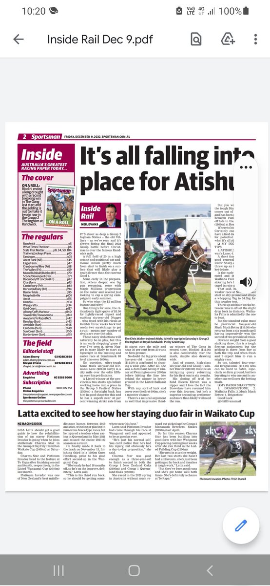 NeilEvansmail's tweet photo. My #InsideRail column in 2day's leading form read @TheOzSportsman .. #racing @aus_turf_club @racing_nsw https://t.co/s4OgpsG5wr