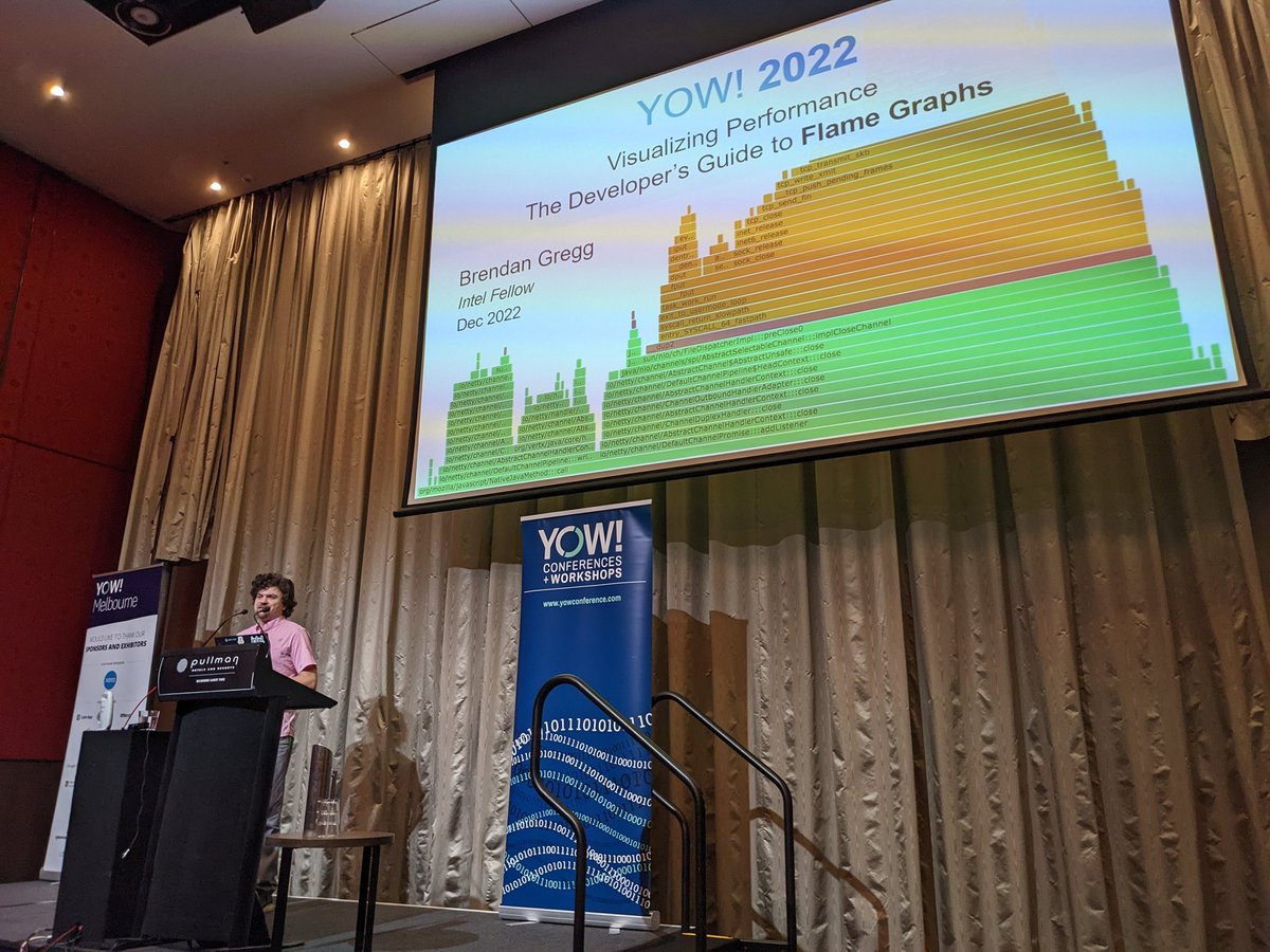 @brendangregg kicking off at #YOW22 talking about flame graphs