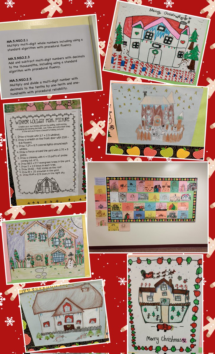 LARich2011's tweet photo. I'm so proud of my students! They had to add, subtract, multiply, and divide decimals in order to know what (and how many) items they had to draw for their picture.🎄🎅🦌☃️ @RymfireBeepBeep #ilovemyjob https://t.co/ul5PueWc94