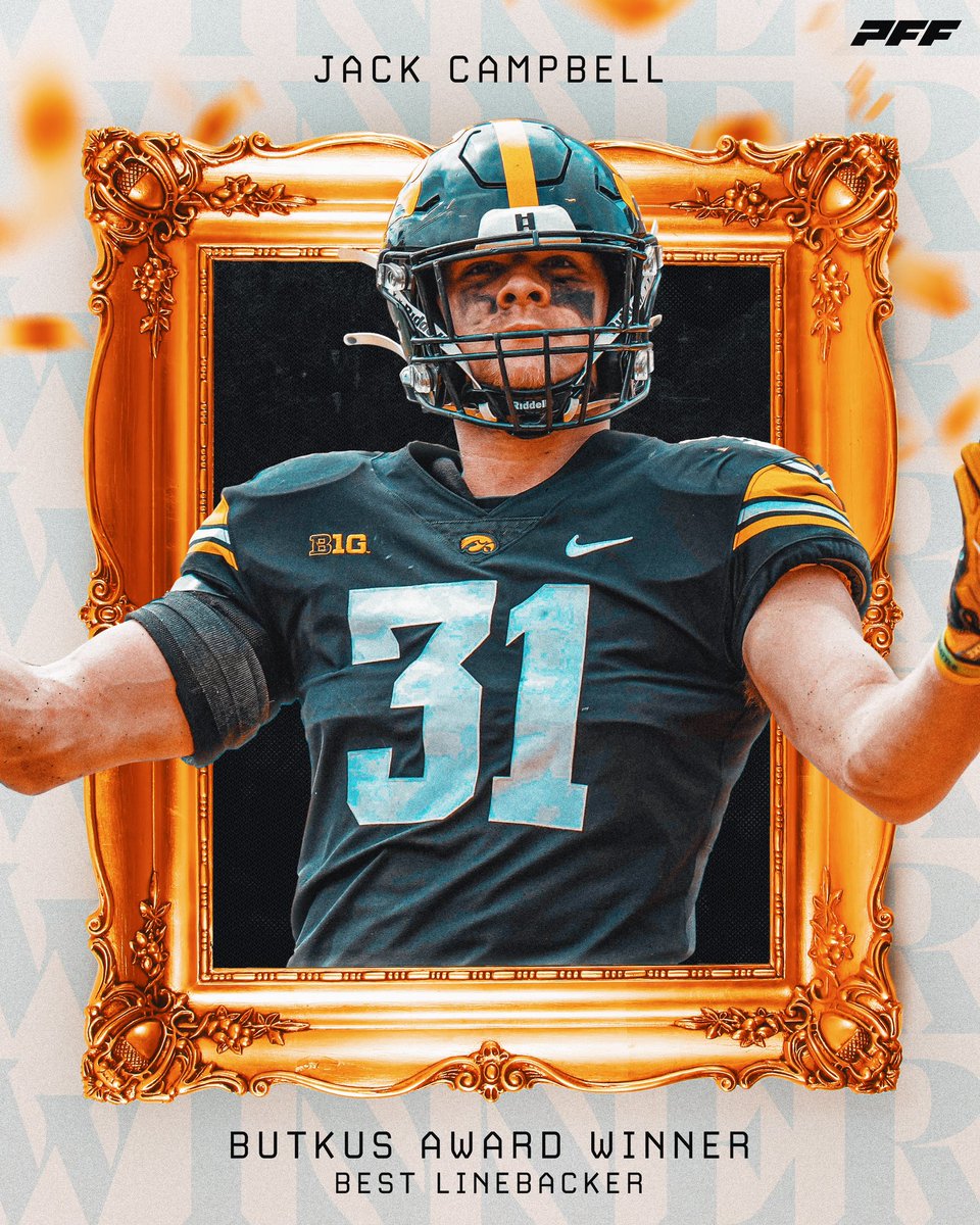 Iowa LB Jack Campbell wins the Butkus Award, given to the best linebacker in the country. 

Campbell’s 91.7 grade led all Power Five linebackers this season. 

🏆🏆🏆