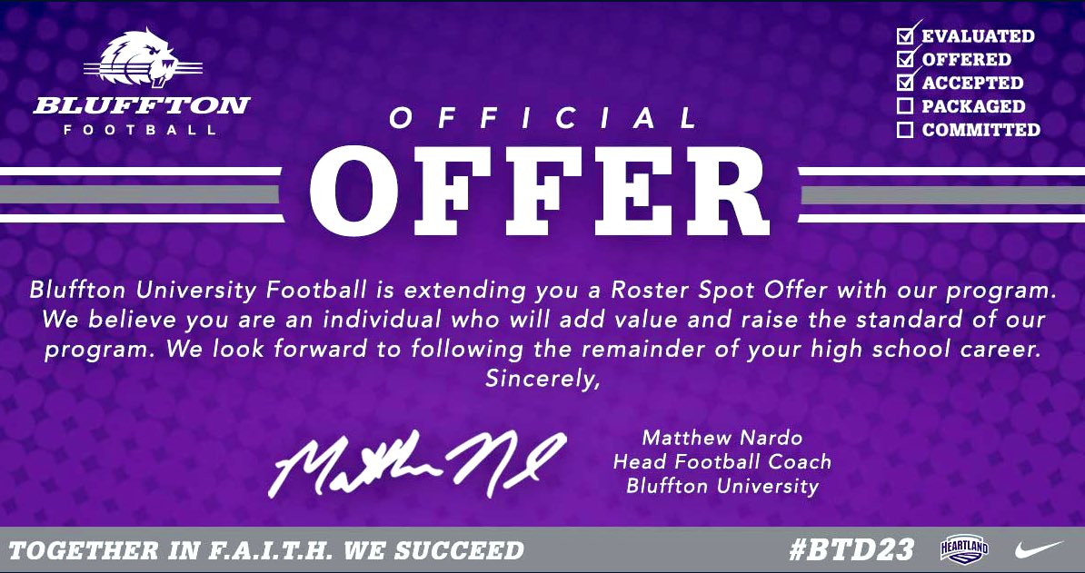 HodgesHakem's tweet photo. Offer 🚨 Alert, #(4) I would like to thank @BlufftonFB @CoachMNardo for the opportunity to continue my collegiate football career at your university. Can’t wait to meet you and the staff at your facility. @CoachWesley22 @niketaq @_Coach_O @DutchtownFB1 @Smokingkings81 https://t.co/iTBZYOxpWl